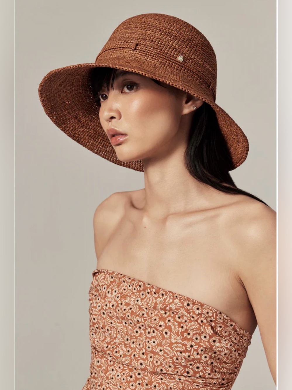 Helen Kaminski Teal Raffia Sun Hat with Brown Flecking.Perfect for Summer & more